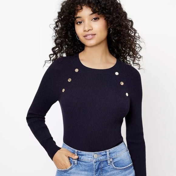 LOFT Sweaters - LOFT knit fitted ribbed sweater with gold button accents